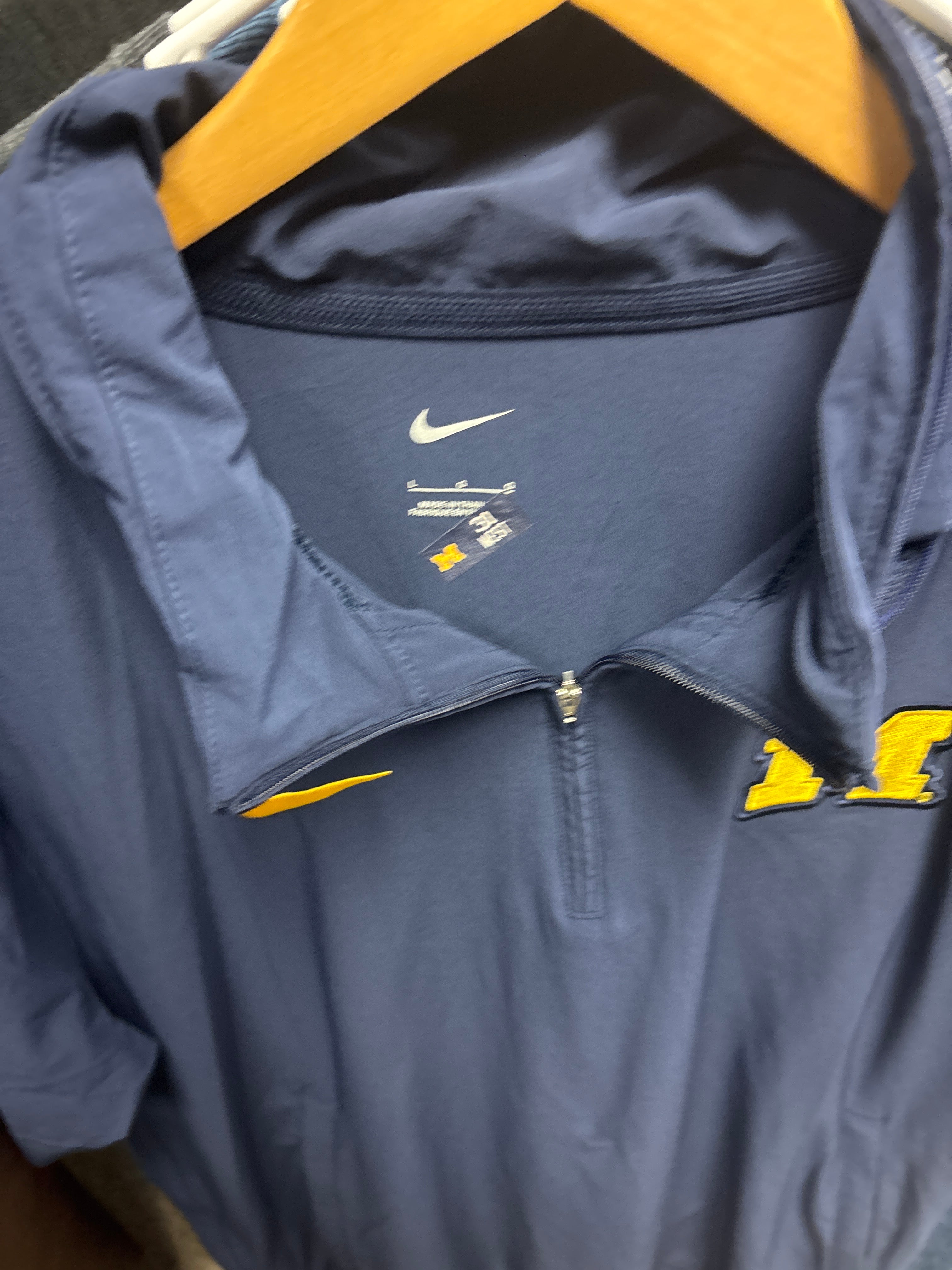Michigan Hockey Nike Short Sleeve Quarter Zip Blue Shirt - Large